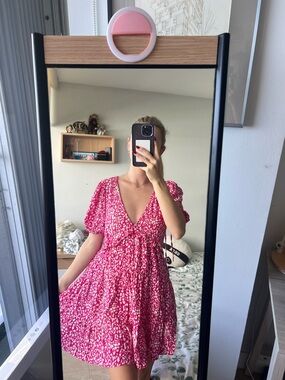 Zara Pink V-Neck Tiered Mini Dress